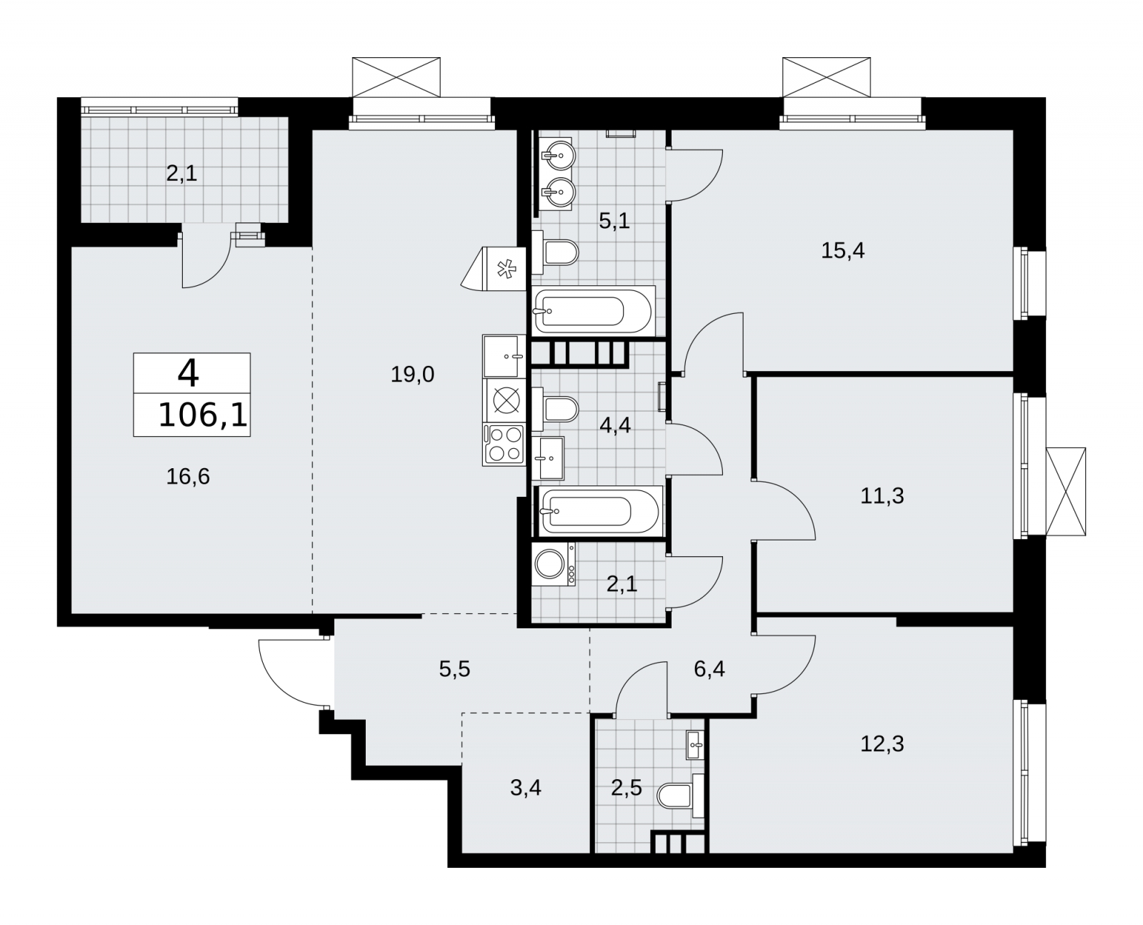 3-комнатная квартира в ЖК Скандинавия на 9 этаже в 2 секции. Сдача в 2 кв. 2026 г.