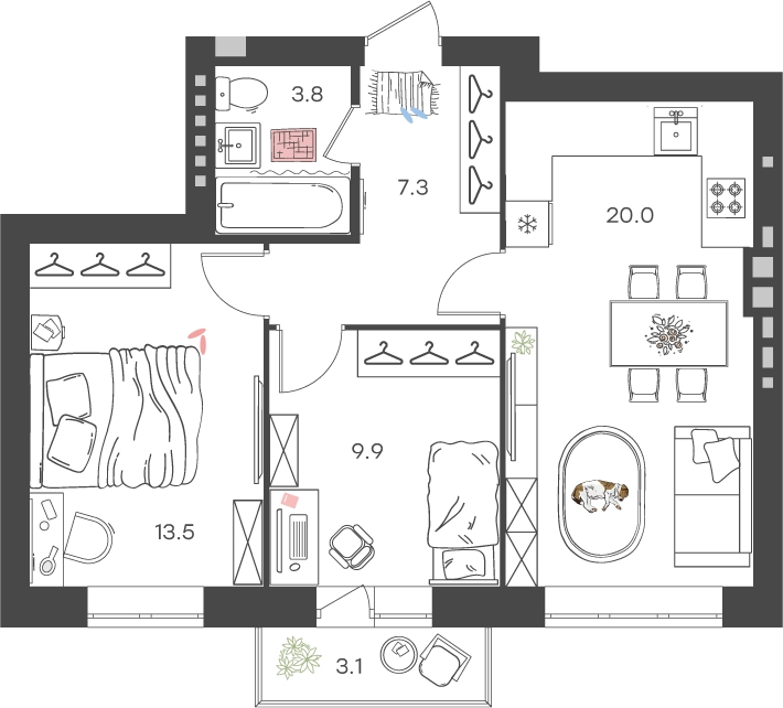 1-комнатная квартира с отделкой в ЖК Родные кварталы на 3 этаже в 5 секции. Сдача в 4 кв. 2026 г.
