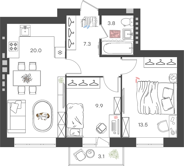 1-комнатная квартира (Студия) с отделкой в ЖК Родные кварталы на 3 этаже в 5 секции. Сдача в 4 кв. 2026 г.