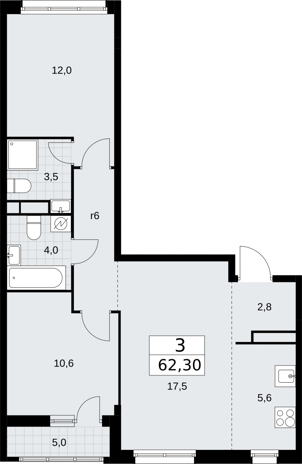 3-комнатная квартира с отделкой в ЖК Родные кварталы на 4 этаже в 5 секции. Сдача в 4 кв. 2026 г.