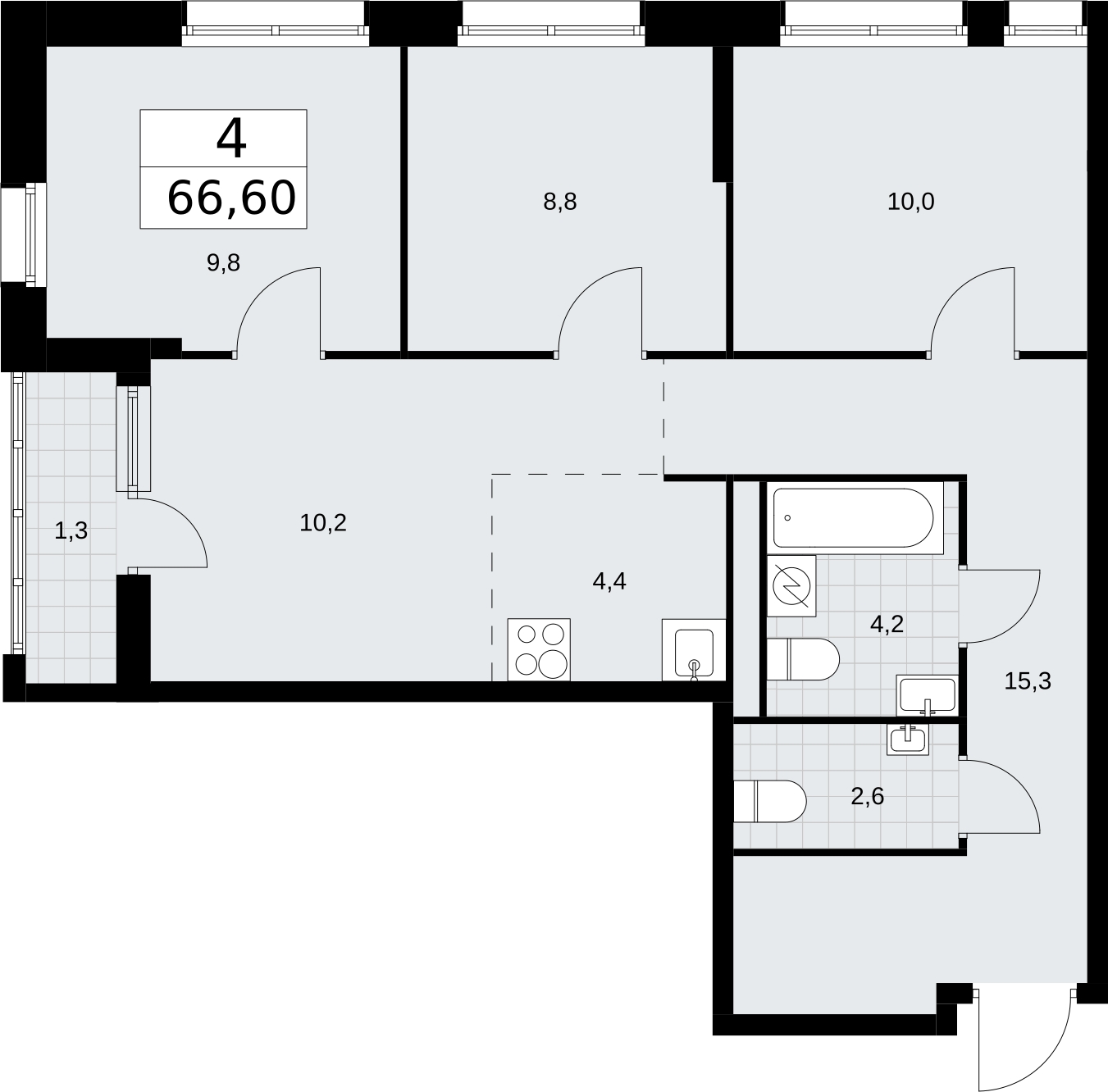 1-комнатная квартира с отделкой в ЖК Родные кварталы на 4 этаже в 5 секции. Сдача в 4 кв. 2026 г.