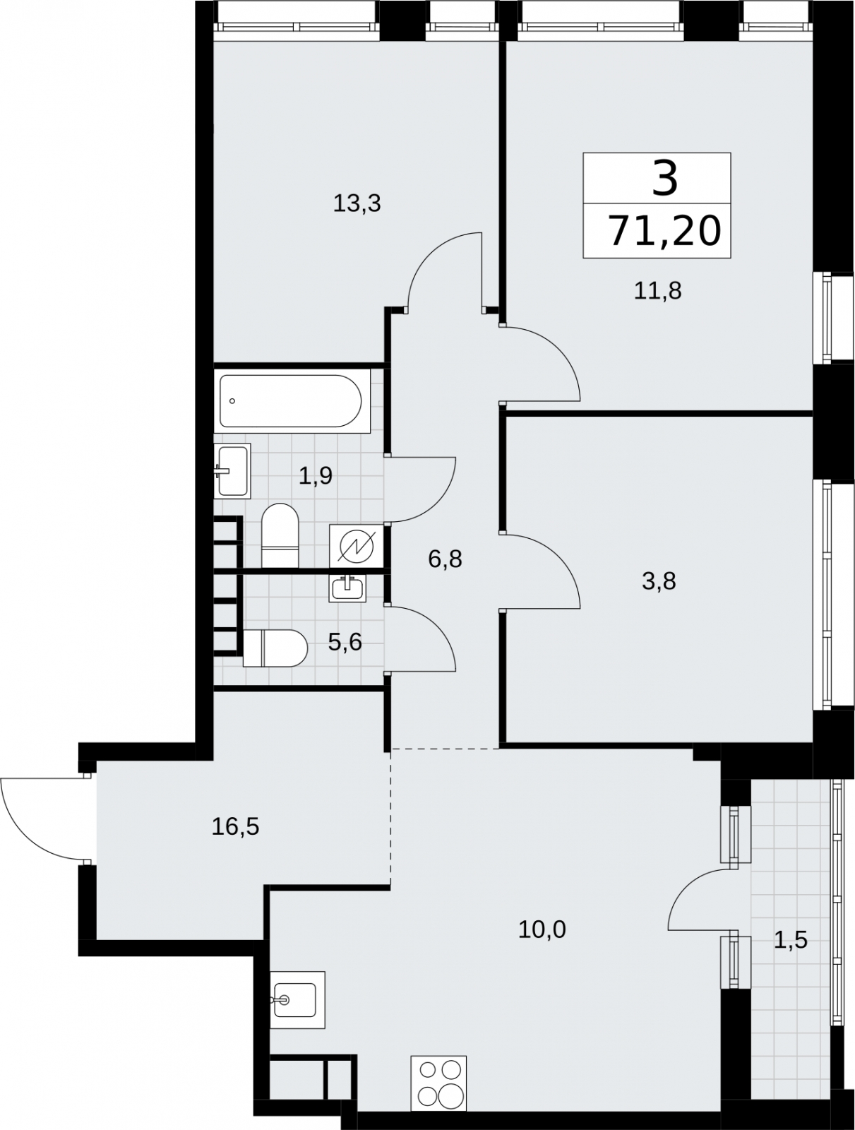 2-комнатная квартира в ЖК ERA на 12 этаже в 1 секции. Сдача в 3 кв. 2026 г.