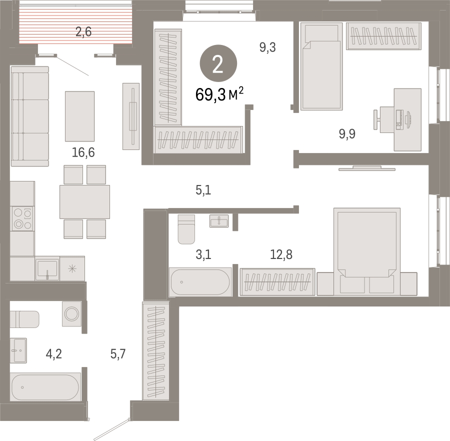 3-комнатная квартира в ЖК Фестиваль Парк - 2 на 27 этаже в 1 секции. Сдача в 4 кв. 2023 г.