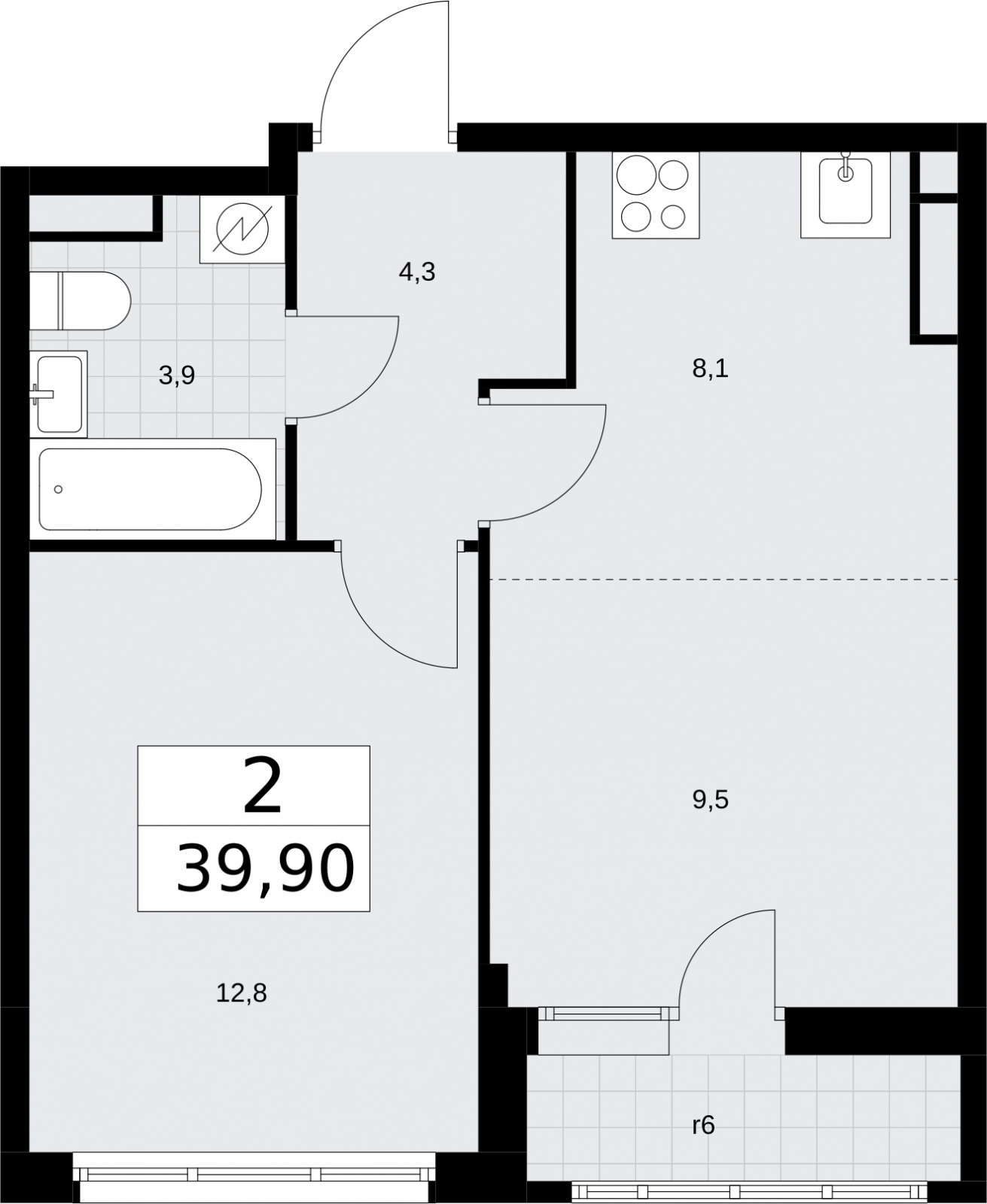 1-комнатная квартира (Студия) с отделкой в ЖК Родные кварталы на 9 этаже в 5 секции. Сдача в 4 кв. 2026 г.