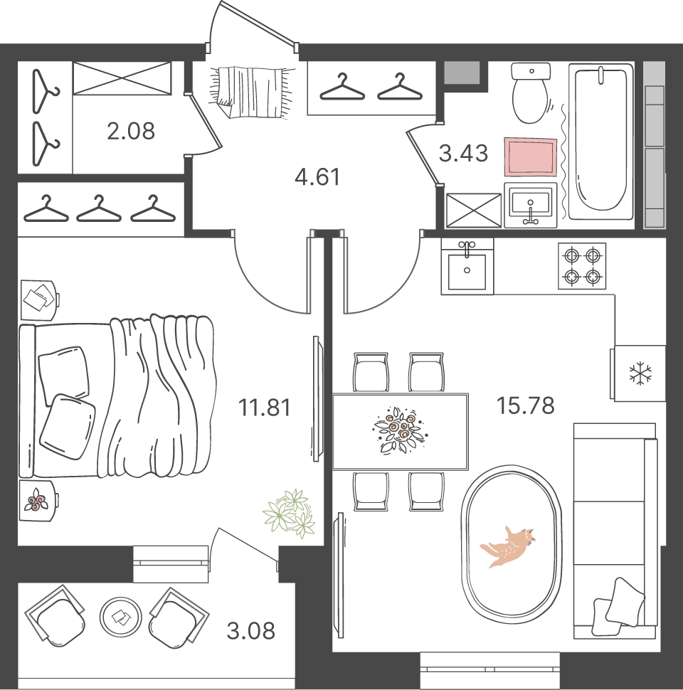 1-комнатная квартира (Студия) с отделкой в ЖК Родные кварталы на 6 этаже в 6 секции. Сдача в 4 кв. 2026 г.
