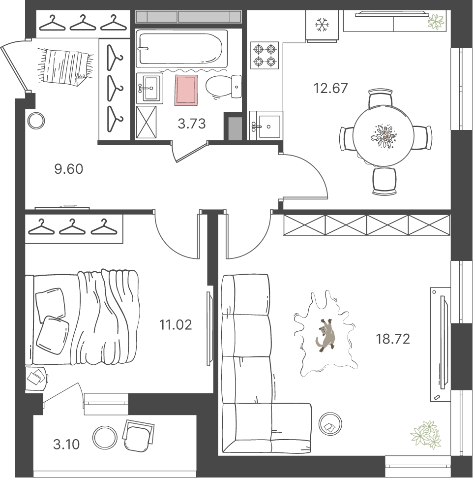 2-комнатная квартира с отделкой в ЖК Родные кварталы на 7 этаже в 6 секции. Сдача в 4 кв. 2026 г.