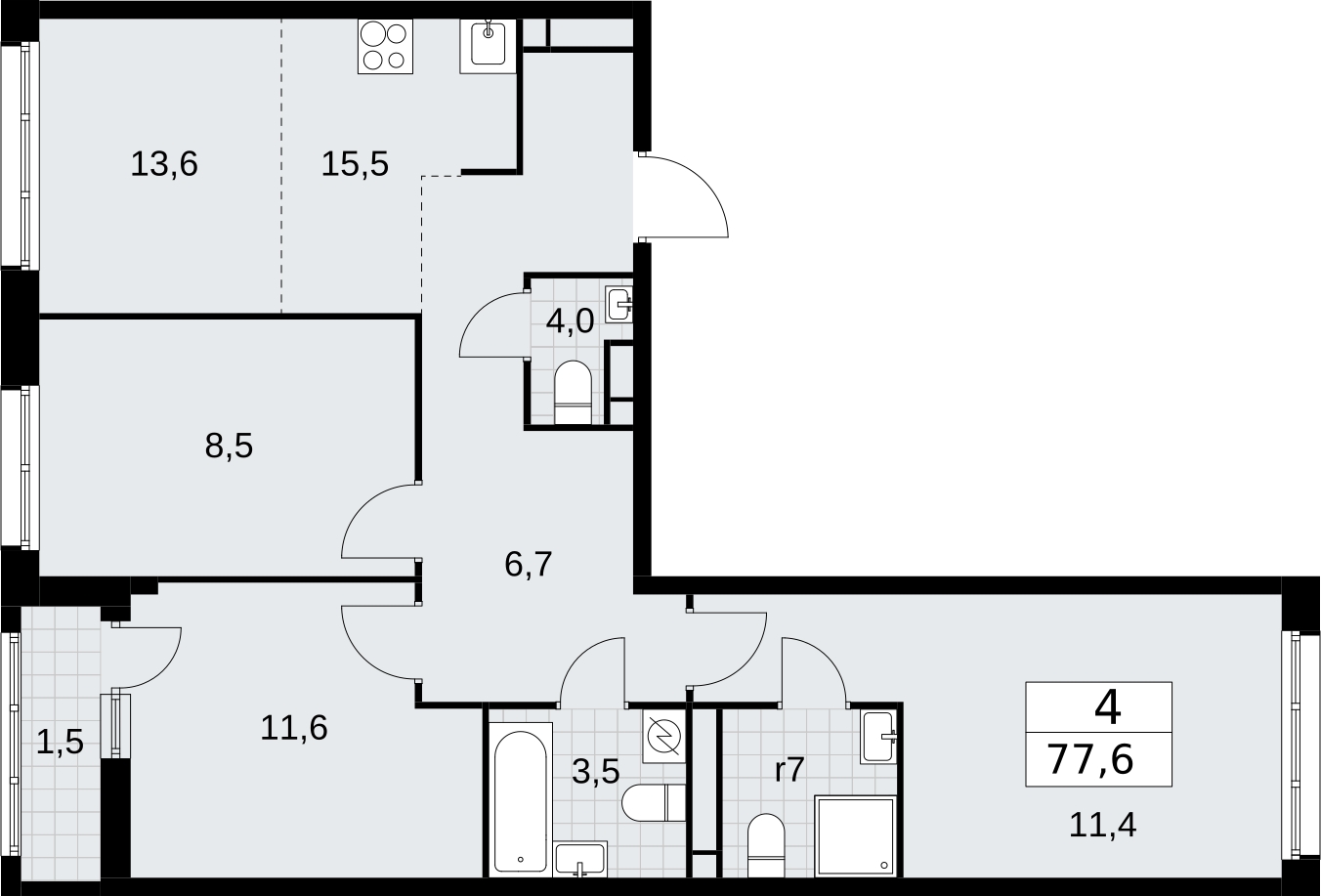1-комнатная квартира с отделкой в ЖК Родные кварталы на 8 этаже в 6 секции. Сдача в 4 кв. 2026 г.