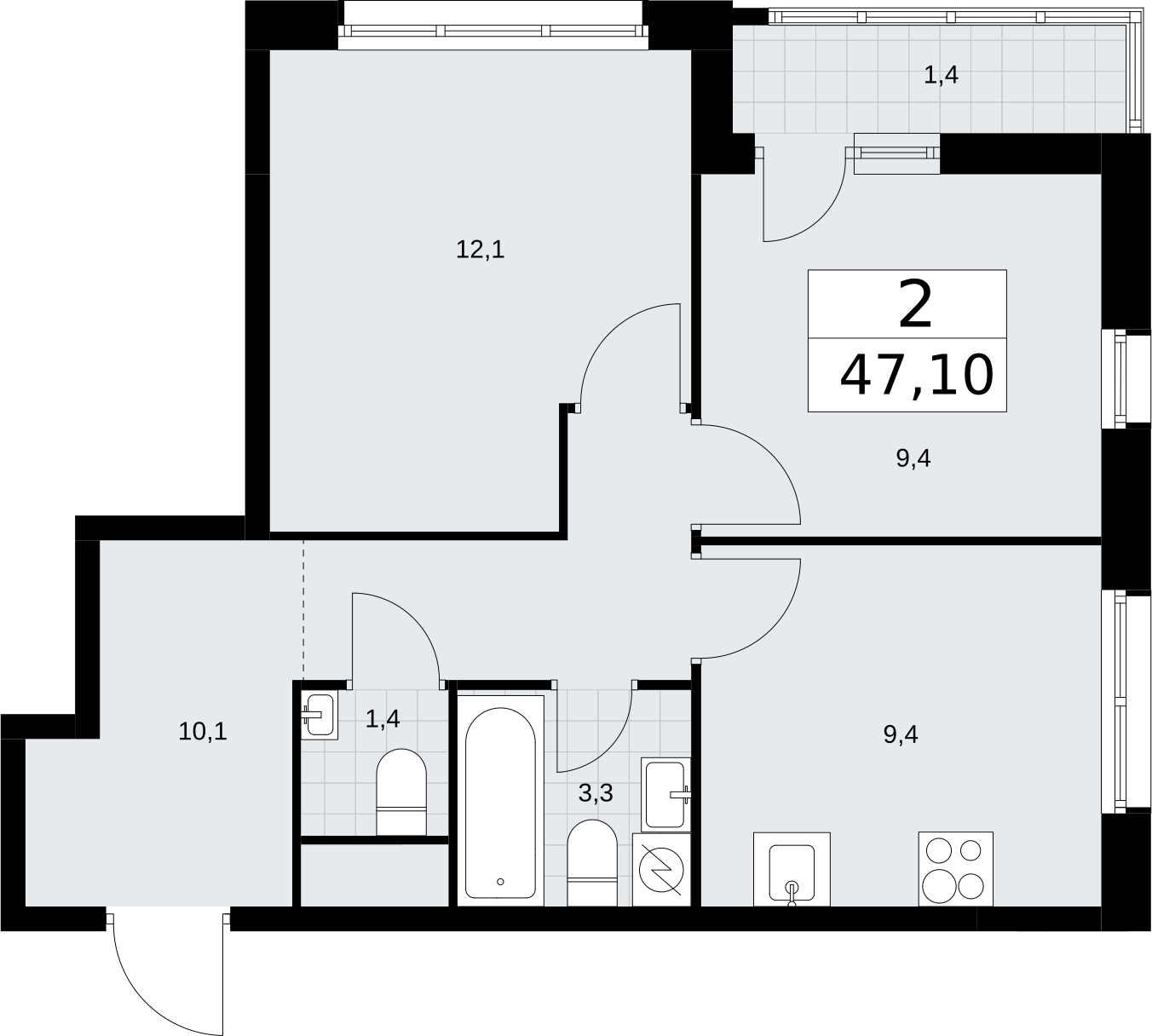 1-комнатная квартира с отделкой в ЖК Родные кварталы на 9 этаже в 6 секции. Сдача в 4 кв. 2026 г.