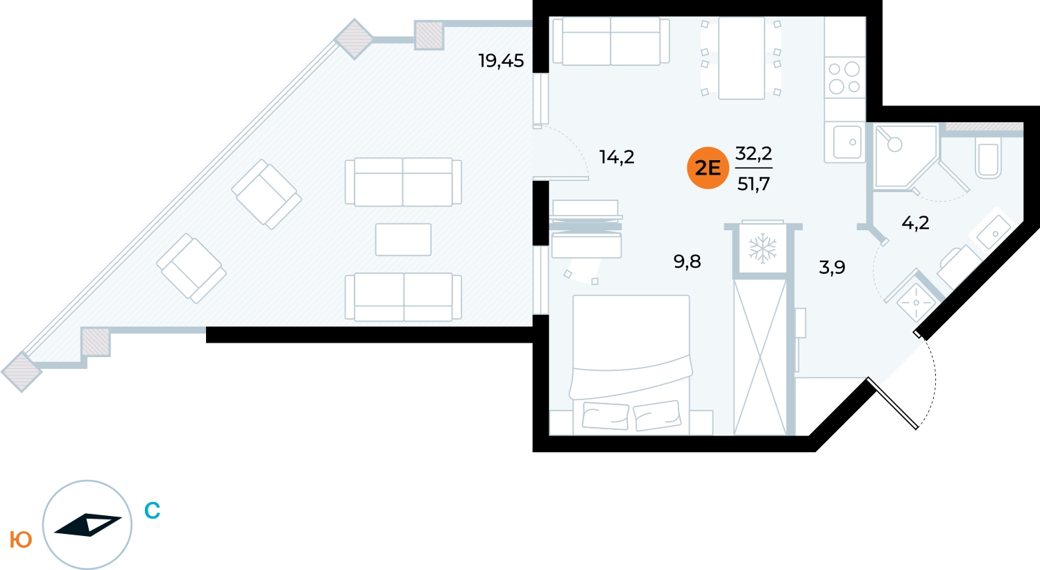 2-комнатная квартира в ЖК Дом Дау на 59 этаже в 1 секции. Сдача в 2 кв. 2027 г.