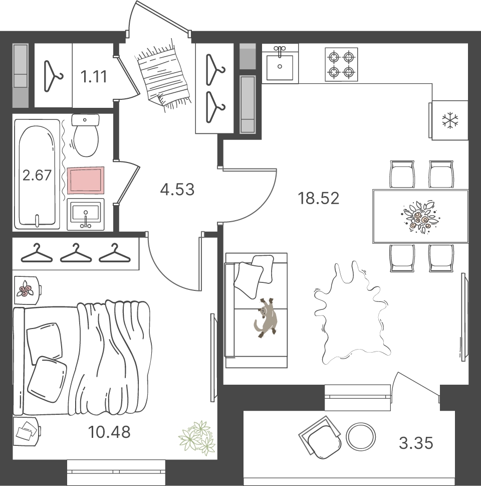 2-комнатная квартира в Клубный город на реке Primavera на 5 этаже в 1 секции. Сдача в 2 кв. 2022 г.