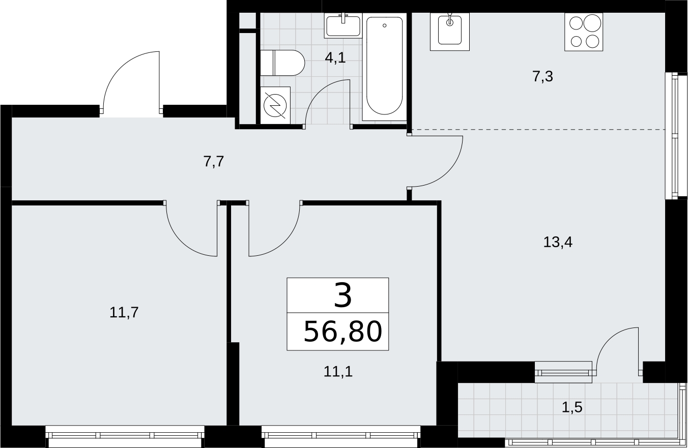 1-комнатная квартира (Студия) в ЖК Родные кварталы на 4 этаже в 2 секции. Сдача в 3 кв. 2026 г.