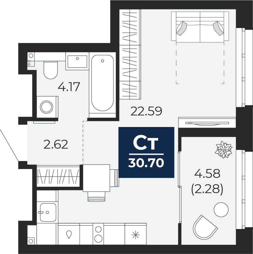 2-комнатная квартира в ЖК Родные кварталы на 5 этаже в 1 секции. Сдача в 3 кв. 2026 г.