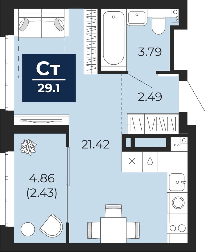 2-комнатная квартира в ЖК Родные кварталы на 8 этаже в 2 секции. Сдача в 3 кв. 2026 г.
