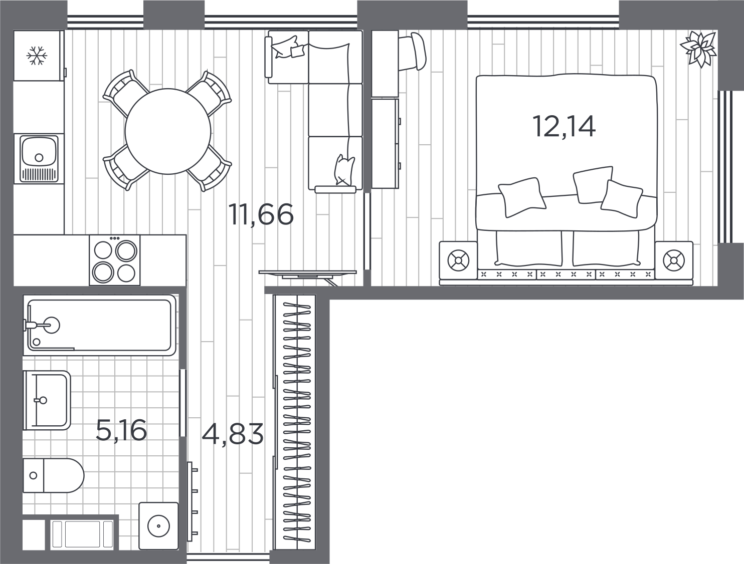 1-комнатная квартира с отделкой в ЖК PLUS Пулковский на 2 этаже в 1 секции. Сдача в 4 кв. 2025 г.