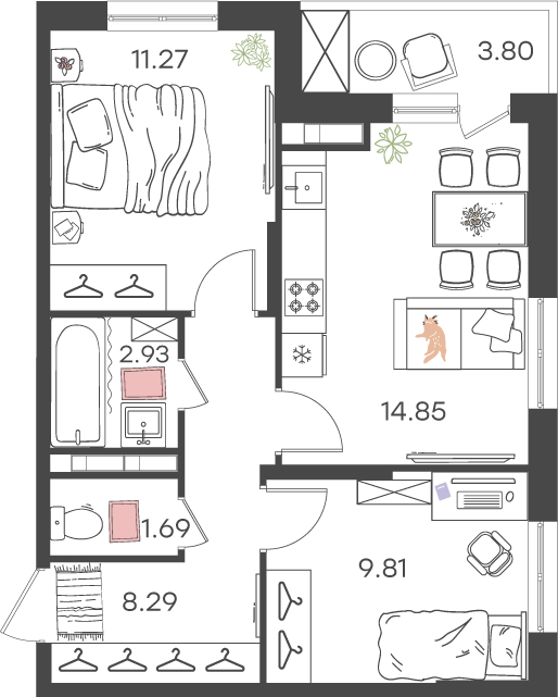 1-комнатная квартира в ЖК Родные кварталы на 2 этаже в 3 секции. Сдача в 3 кв. 2026 г.