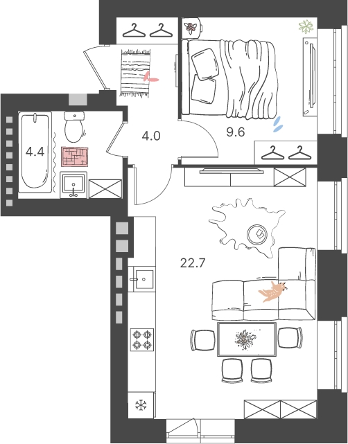 2-комнатная квартира в ЖК Родные кварталы на 3 этаже в 3 секции. Сдача в 3 кв. 2026 г.