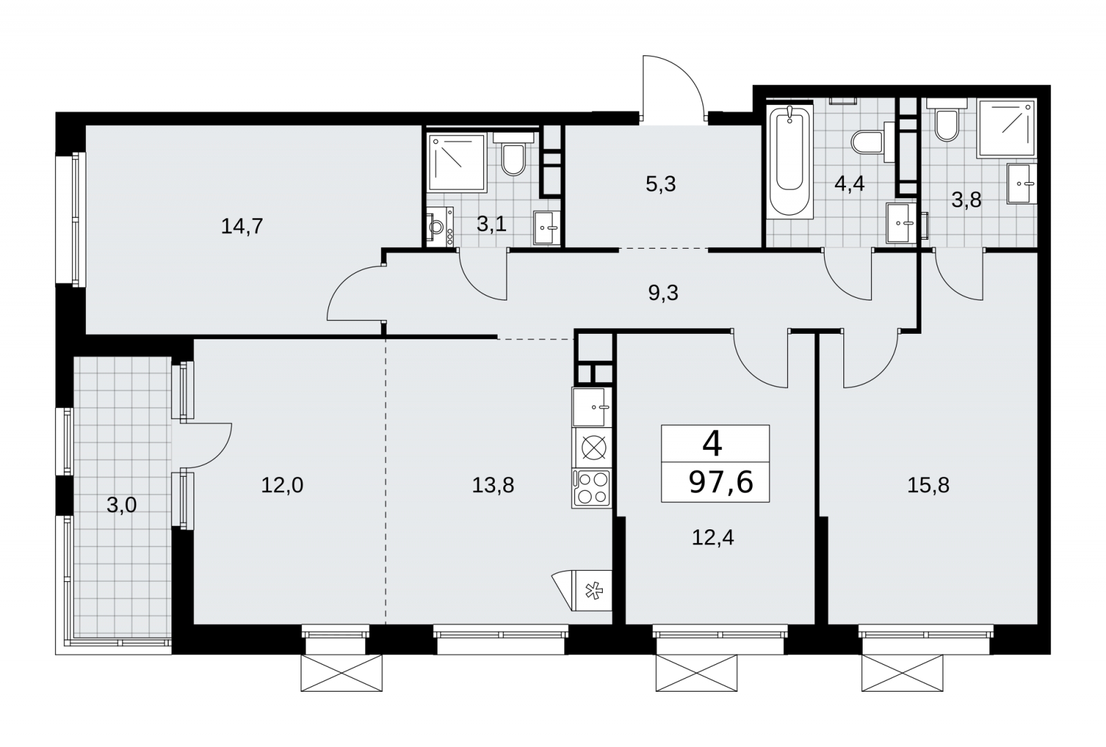 1-комнатная квартира в ЖК Скандинавия на 12 этаже в 4 секции. Сдача в 2 кв. 2026 г.