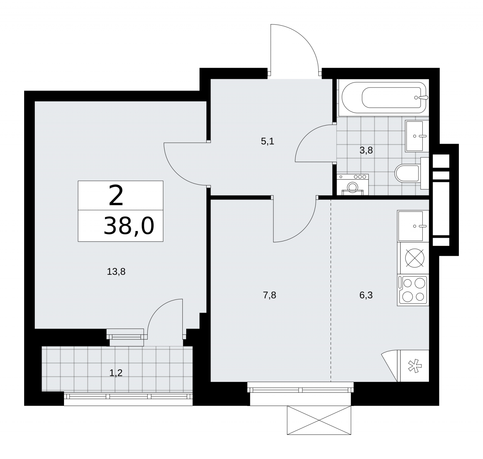 2-комнатная квартира в ЖК Скандинавия на 3 этаже в 1 секции. Сдача в 2 кв. 2026 г.