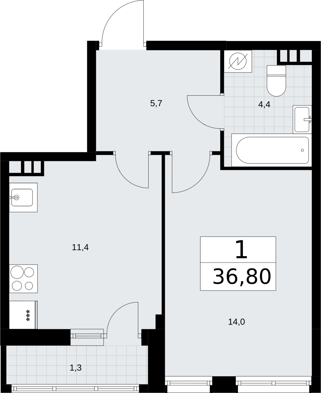 1-комнатная квартира (Студия) в ЖК Дом Дау на 22 этаже в 1 секции. Сдача в 2 кв. 2027 г.