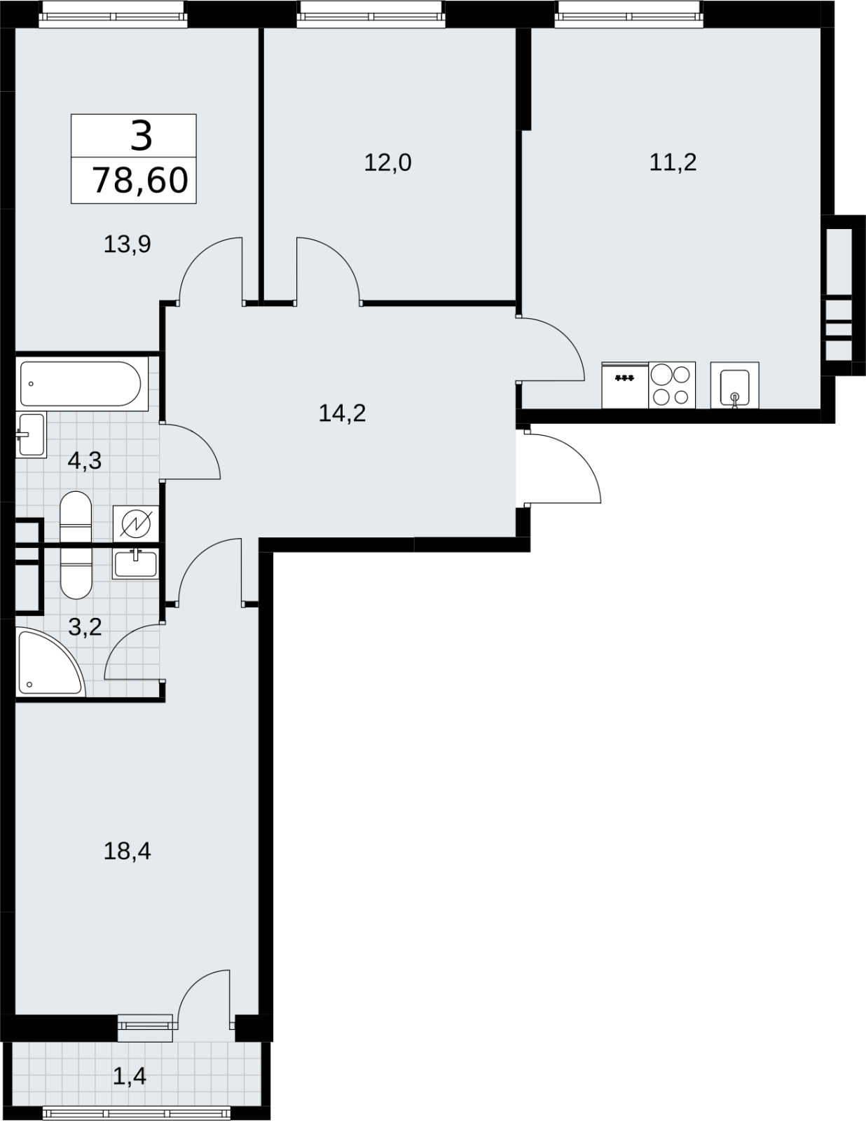 4-комнатная квартира с отделкой в ЖК Новая Жизнь на 6 этаже в 1 секции. Сдача в 2 кв. 2025 г.