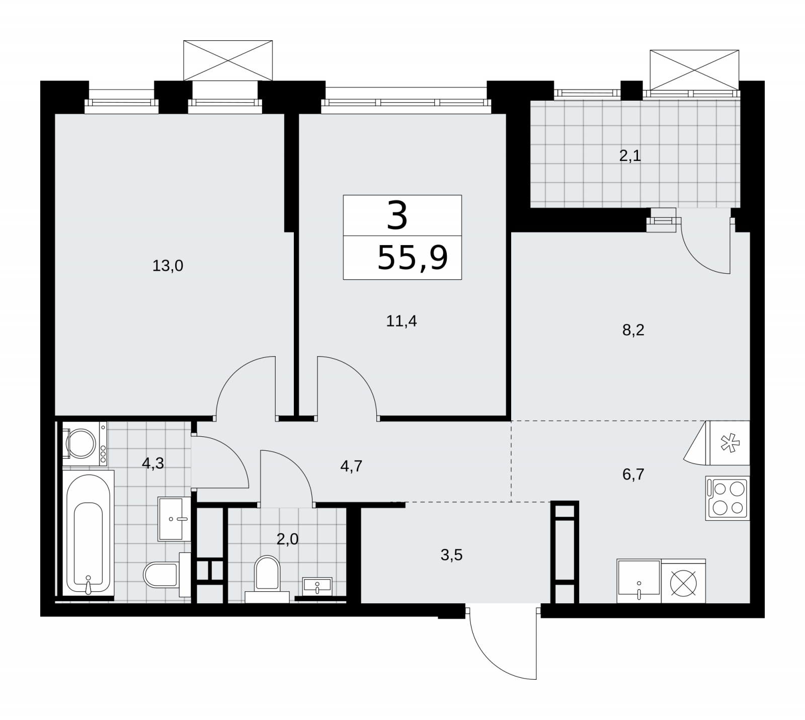 1-комнатная квартира (Студия) в ЖК Скандинавия на 11 этаже в 1 секции. Сдача в 2 кв. 2026 г.