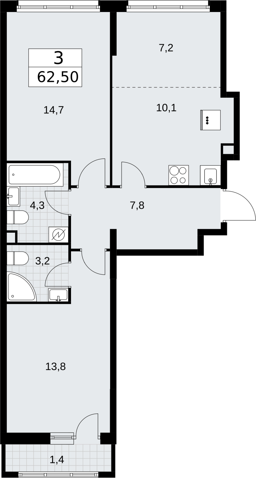 1-комнатная квартира с отделкой в ЖК PLUS Пулковский на 3 этаже в 1 секции. Сдача в 4 кв. 2025 г.
