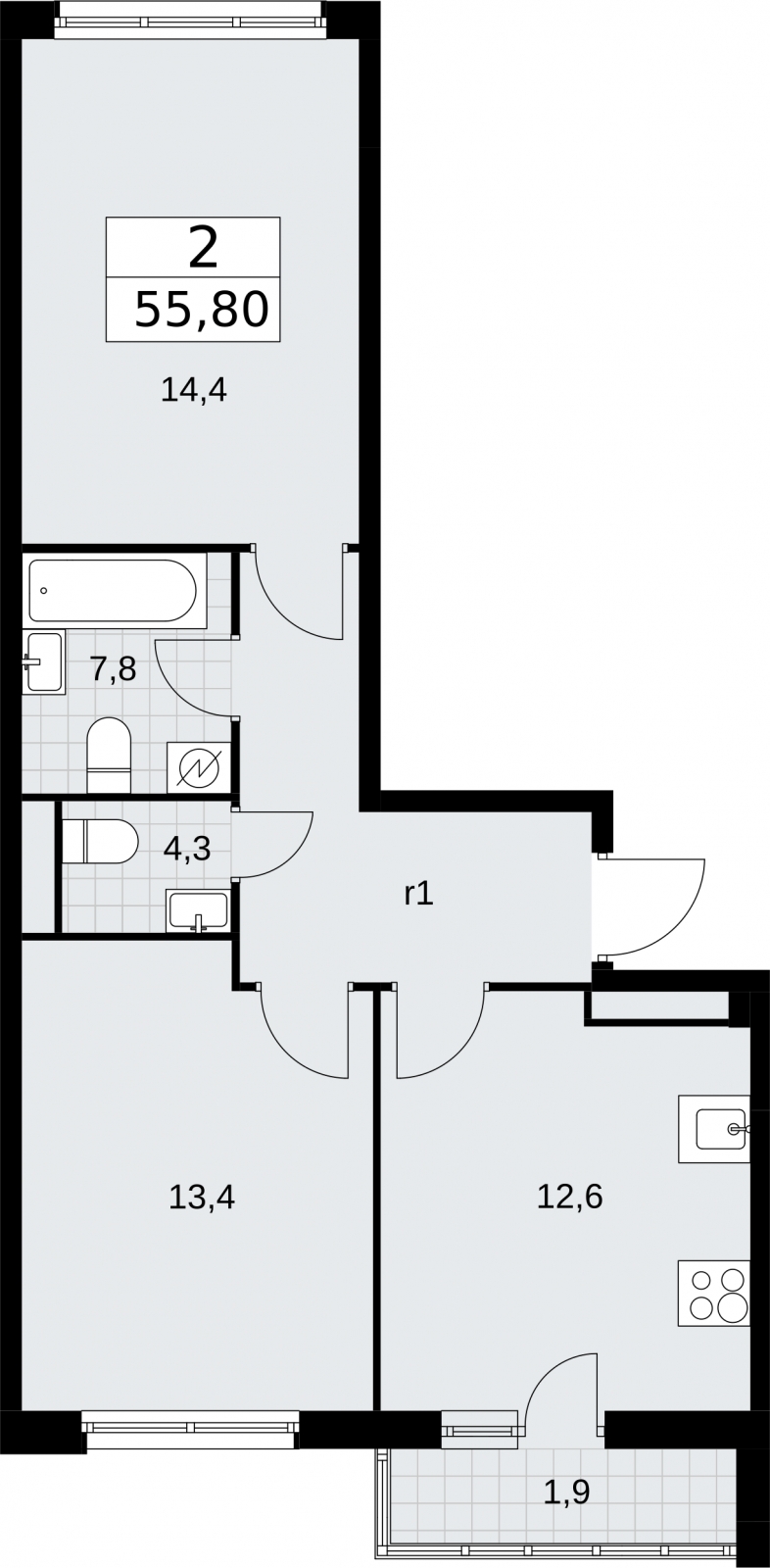 1-комнатная квартира с отделкой в ЖК PLUS Пулковский на 4 этаже в 5 секции. Сдача в 4 кв. 2025 г.