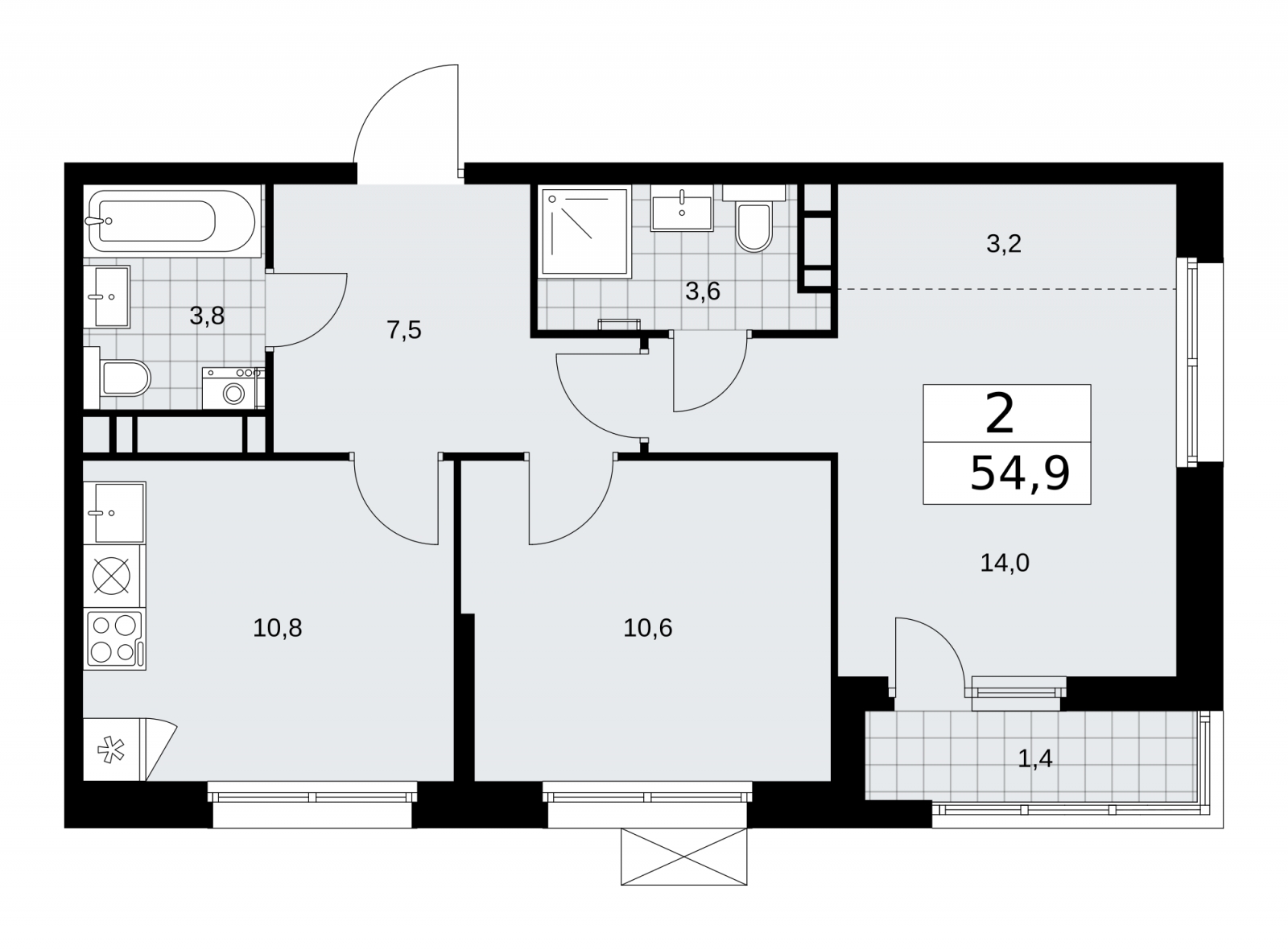 3-комнатная квартира в ЖК Скандинавия на 3 этаже в 2 секции. Сдача в 2 кв. 2026 г.