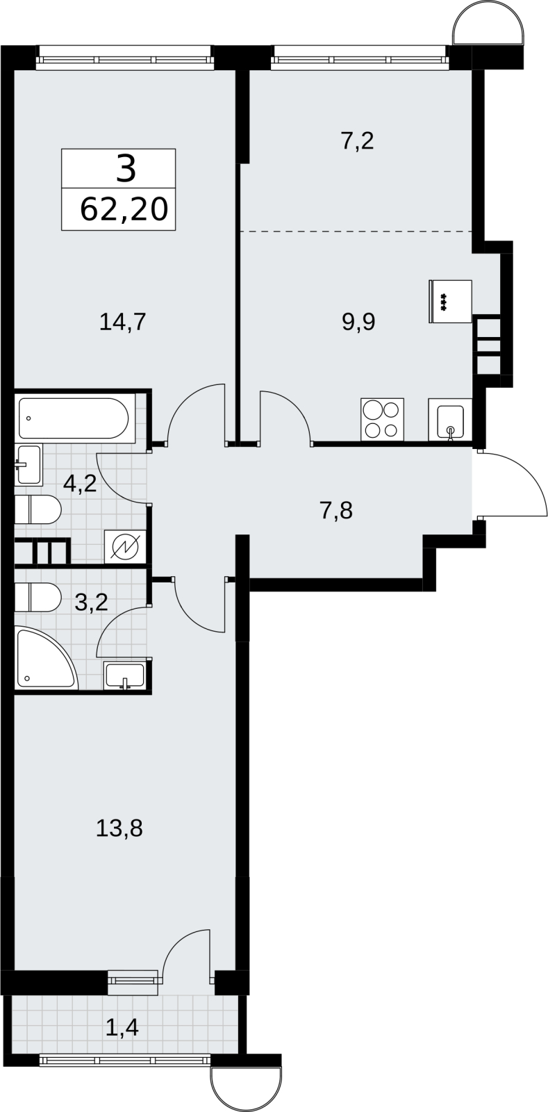 1-комнатная квартира с отделкой в ЖК PLUS Пулковский на 3 этаже в 3 секции. Сдача в 4 кв. 2025 г.