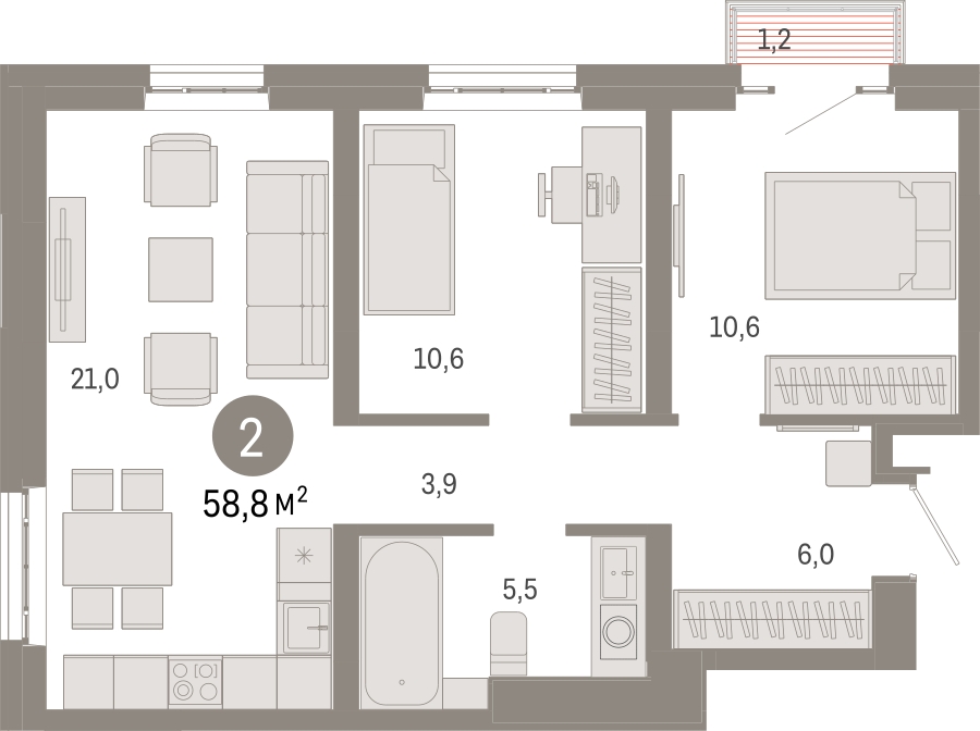 2-комнатная квартира в ЖК Родные кварталы на 5 этаже в 4 секции. Сдача в 3 кв. 2026 г.