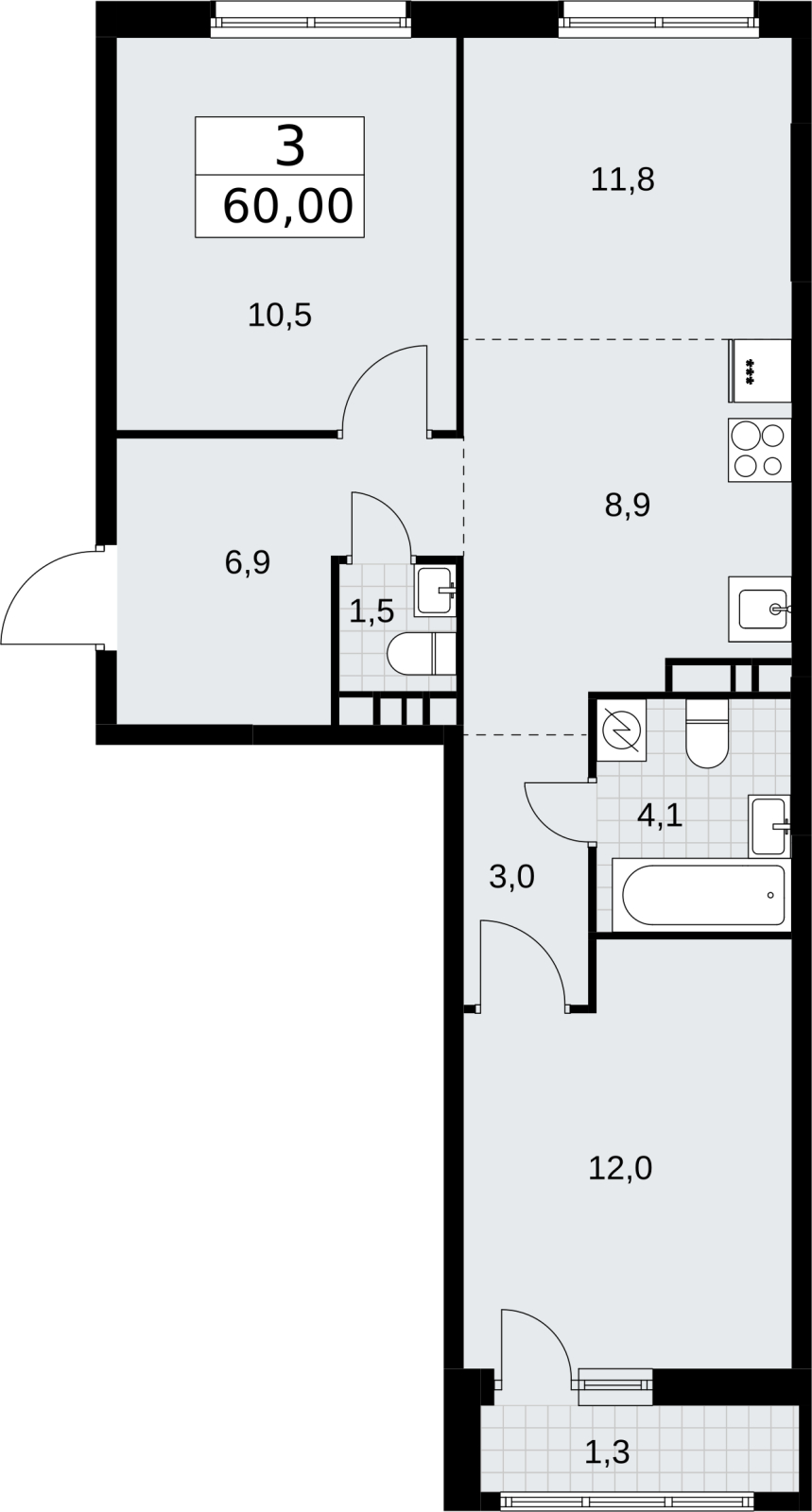 2-комнатная квартира в ЖК Дом Дау на 44 этаже в 1 секции. Сдача в 2 кв. 2027 г.