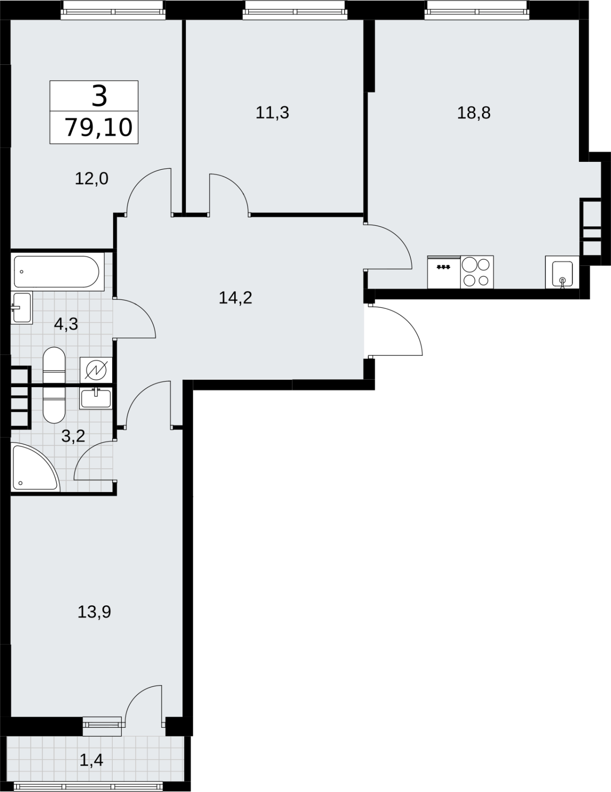 3-комнатная квартира с отделкой в ЖК Родные кварталы на 4 этаже в 2 секции. Сдача в 4 кв. 2026 г.