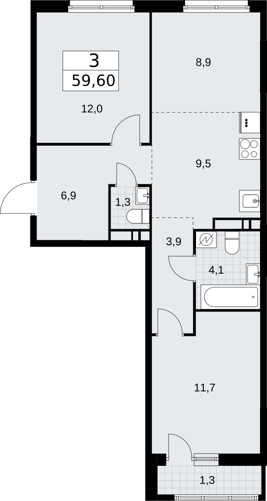 1-комнатная квартира (Студия) с отделкой в ЖК Родные кварталы на 5 этаже в 2 секции. Сдача в 4 кв. 2026 г.
