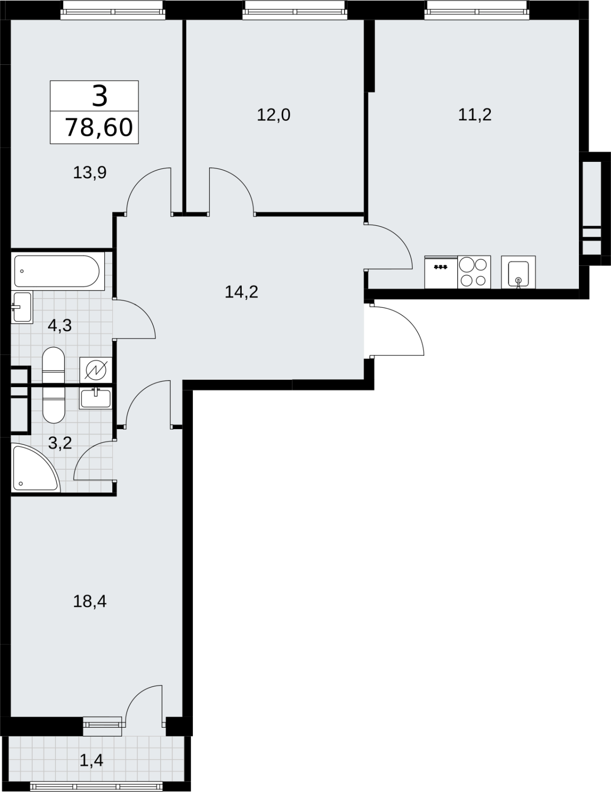 3-комнатная квартира в ЖК Дом Дау на 46 этаже в 1 секции. Сдача в 2 кв. 2027 г.