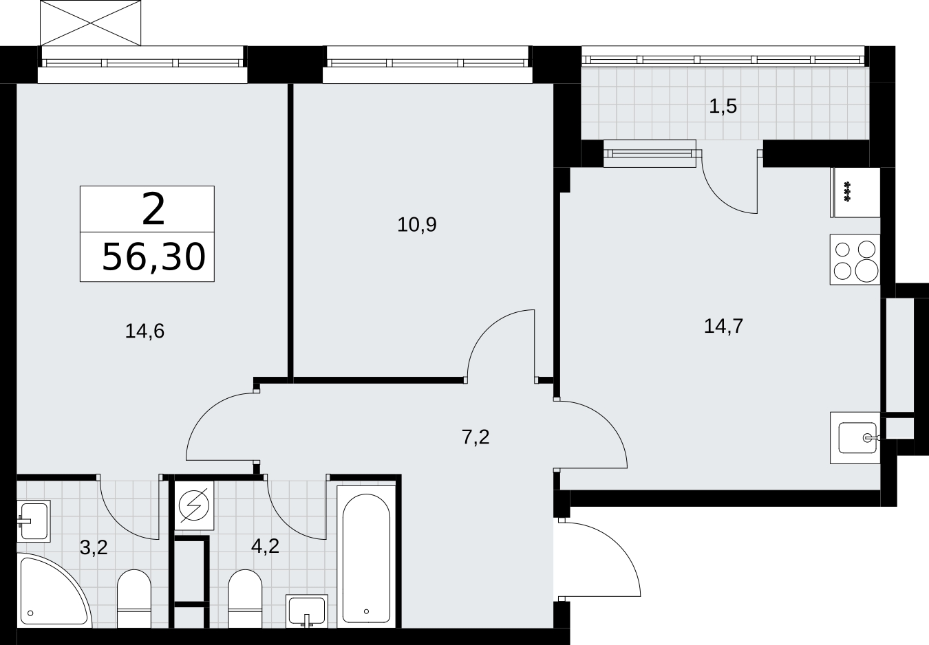 2-комнатная квартира с отделкой в ЖК Зарека на 5 этаже в 1 секции. Сдача в 3 кв. 2026 г.