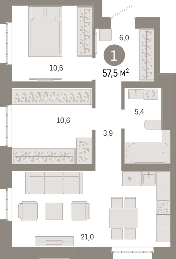 1-комнатная квартира в ЖК Беринг на 21 этаже в 5 секции. Сдача в 4 кв. 2025 г.