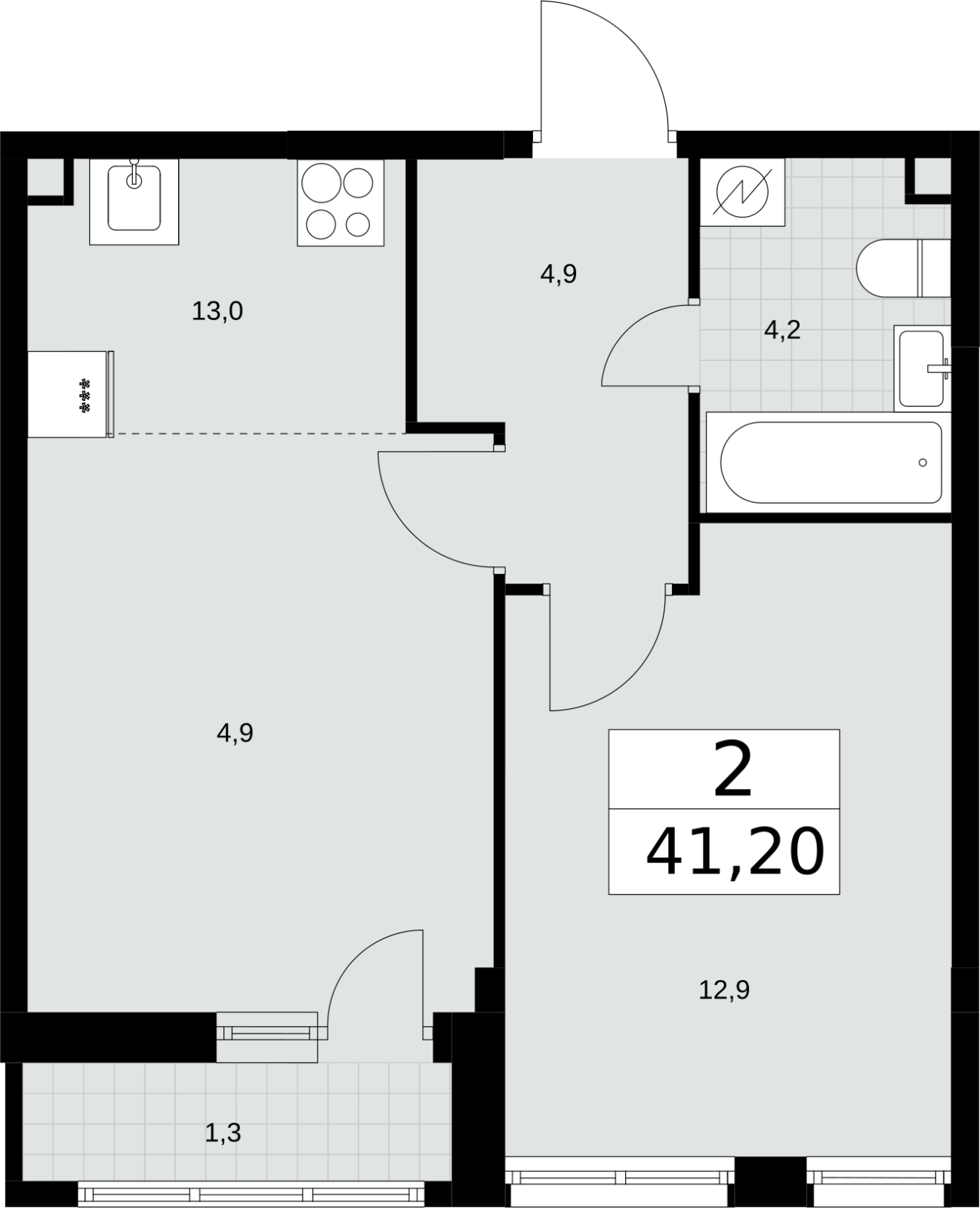 1-комнатная квартира в ЖК Беринг на 8 этаже в 4 секции. Сдача в 4 кв. 2025 г.