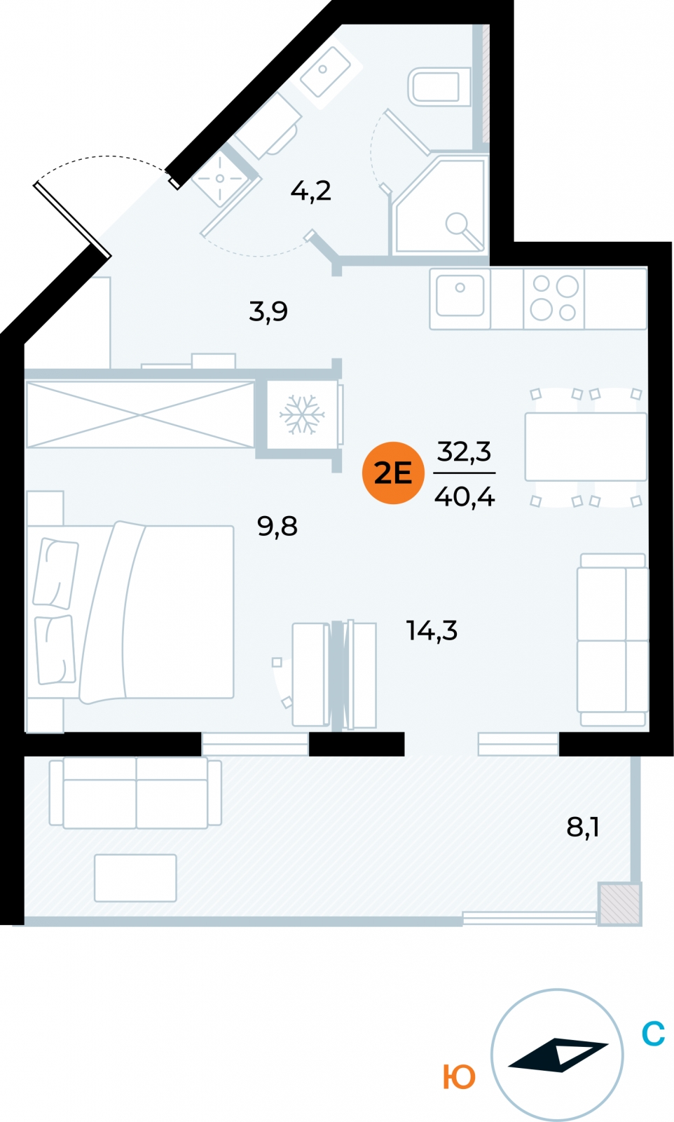 1-комнатная квартира (Студия) с отделкой в ЖК Putilov AVENIR на 3 этаже в 1 секции. Сдача в 1 кв. 2022 г.