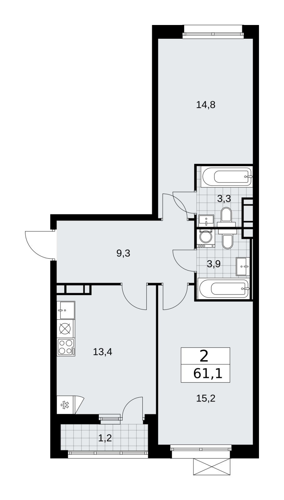 2-комнатная квартира в ЖК Скандинавия на 2 этаже в 2 секции. Сдача в 2 кв. 2026 г.