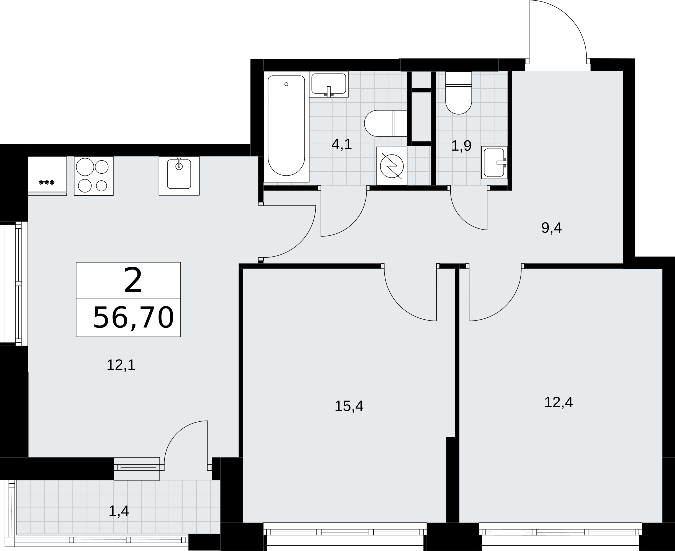 1-комнатная квартира в ЖК Беринг на 2 этаже в 2 секции. Сдача в 4 кв. 2025 г.