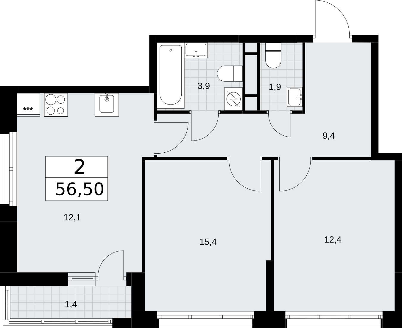 1-комнатная квартира (Студия) в ЖК Дом Дау на 15 этаже в 1 секции. Сдача в 2 кв. 2027 г.