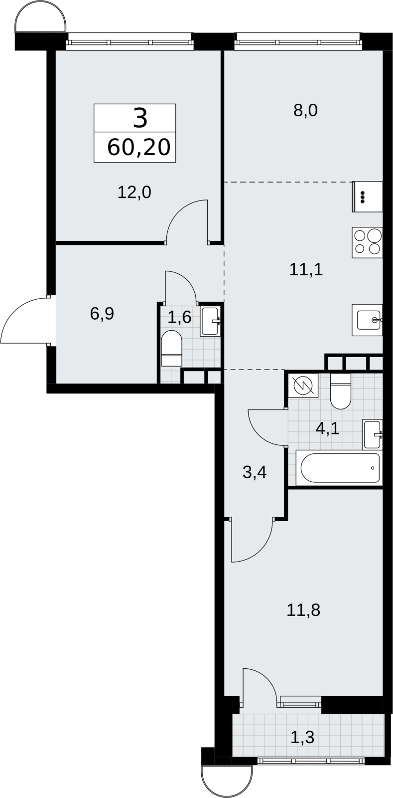 1-комнатная квартира в ЖК Дом Дау на 27 этаже в 1 секции. Сдача в 2 кв. 2027 г.