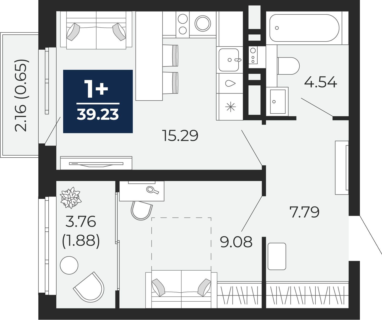 1-комнатная квартира в ЖК Беринг на 5 этаже в 2 секции. Сдача в 4 кв. 2025 г.