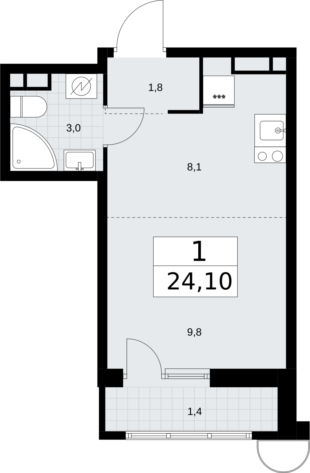 1-комнатная квартира в ЖК Беринг на 12 этаже в 2 секции. Сдача в 4 кв. 2025 г.
