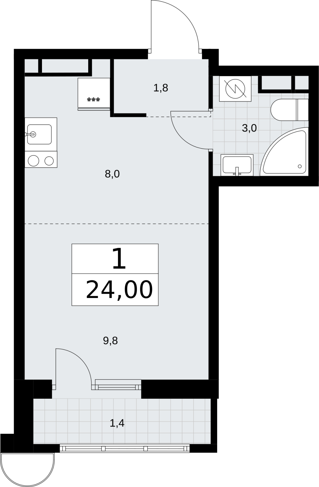 2-комнатная квартира в ЖК Дом Дау на 58 этаже в 1 секции. Сдача в 2 кв. 2027 г.