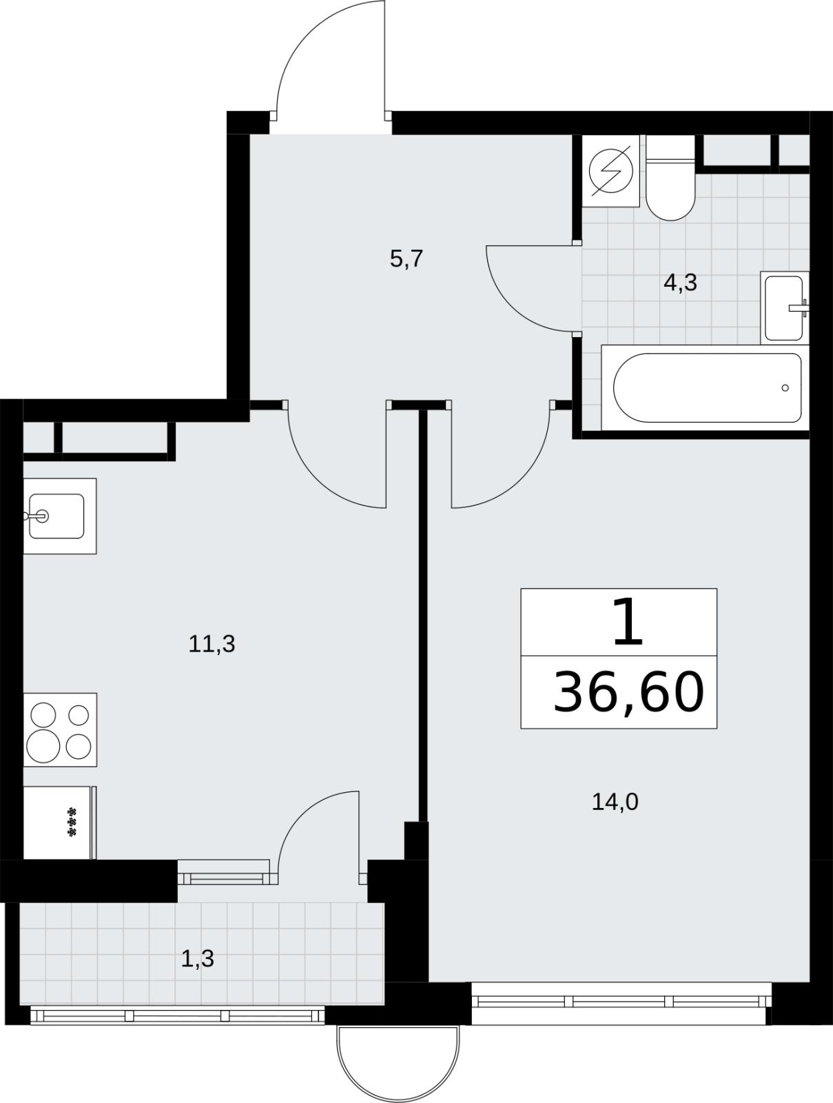 1-комнатная квартира (Студия) в ЖК Дом Дау на 59 этаже в 1 секции. Сдача в 2 кв. 2027 г.