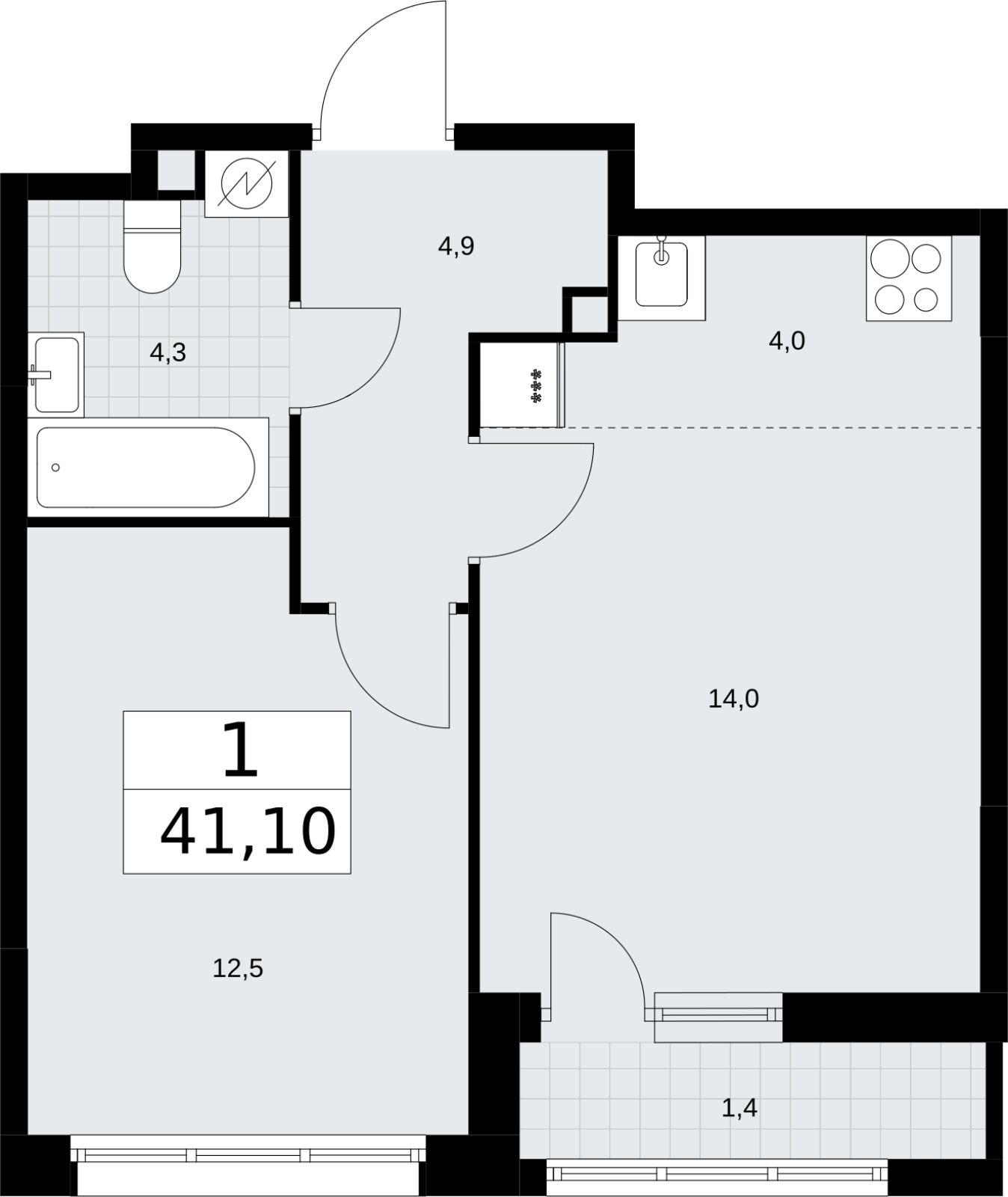 3-комнатная квартира в ЖК Дом Дау на 61 этаже в 1 секции. Сдача в 2 кв. 2027 г.