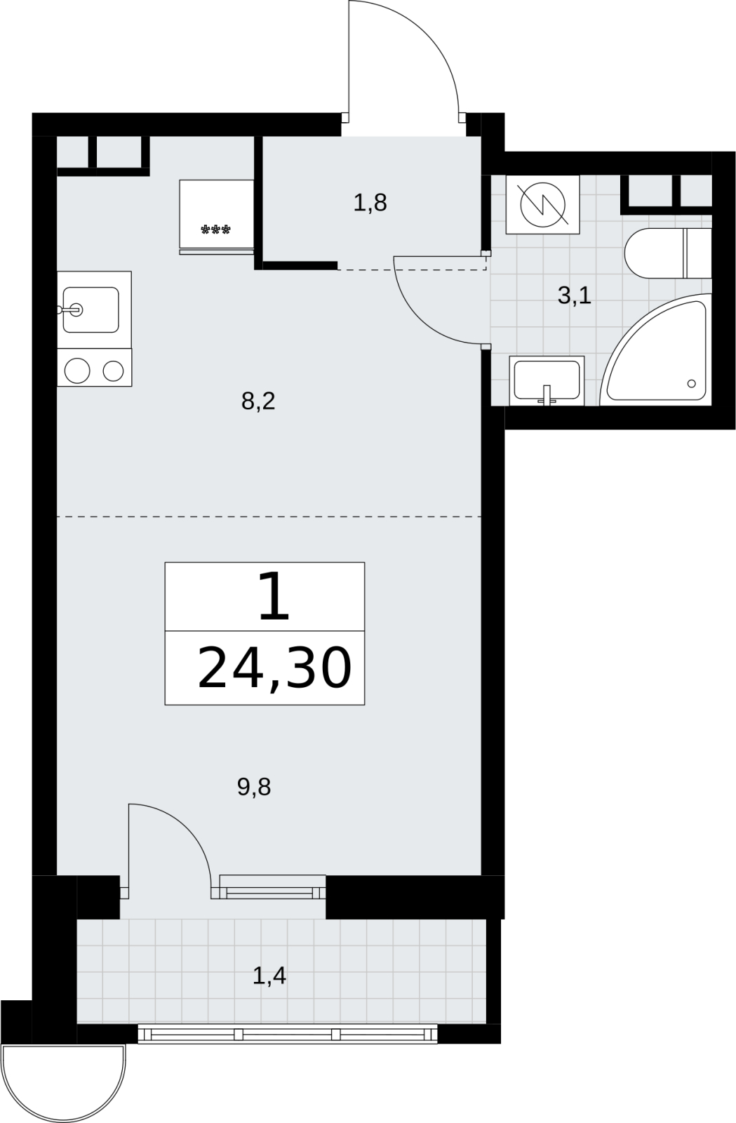 1-комнатная квартира в ЖК Беринг на 18 этаже в 5 секции. Сдача в 4 кв. 2025 г.
