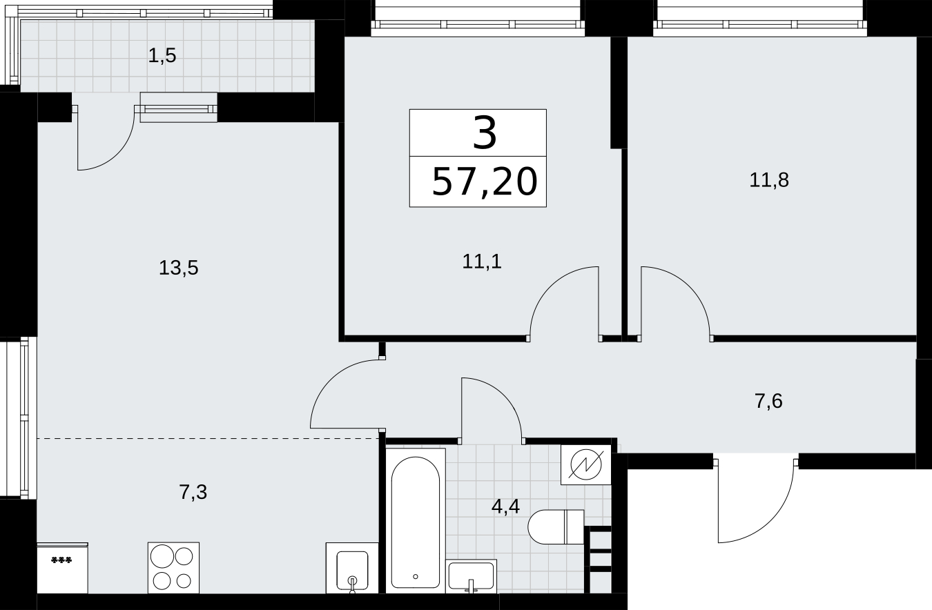 1-комнатная квартира в ЖК Беринг на 2 этаже в 4 секции. Сдача в 4 кв. 2025 г.