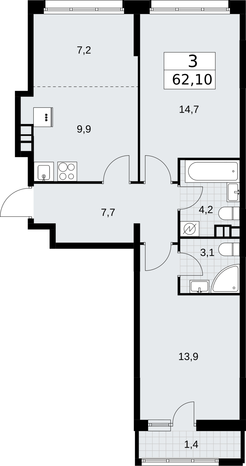 2-комнатная квартира в ЖК Дом Дау на 72 этаже в 1 секции. Сдача в 2 кв. 2027 г.